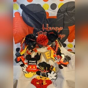 Mickey Mouse Birthday Party Decorations And New Baby Outfit.